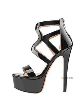 Women's Crisscross Platform Stiletto High Heels Strappy Sandals with Zipper